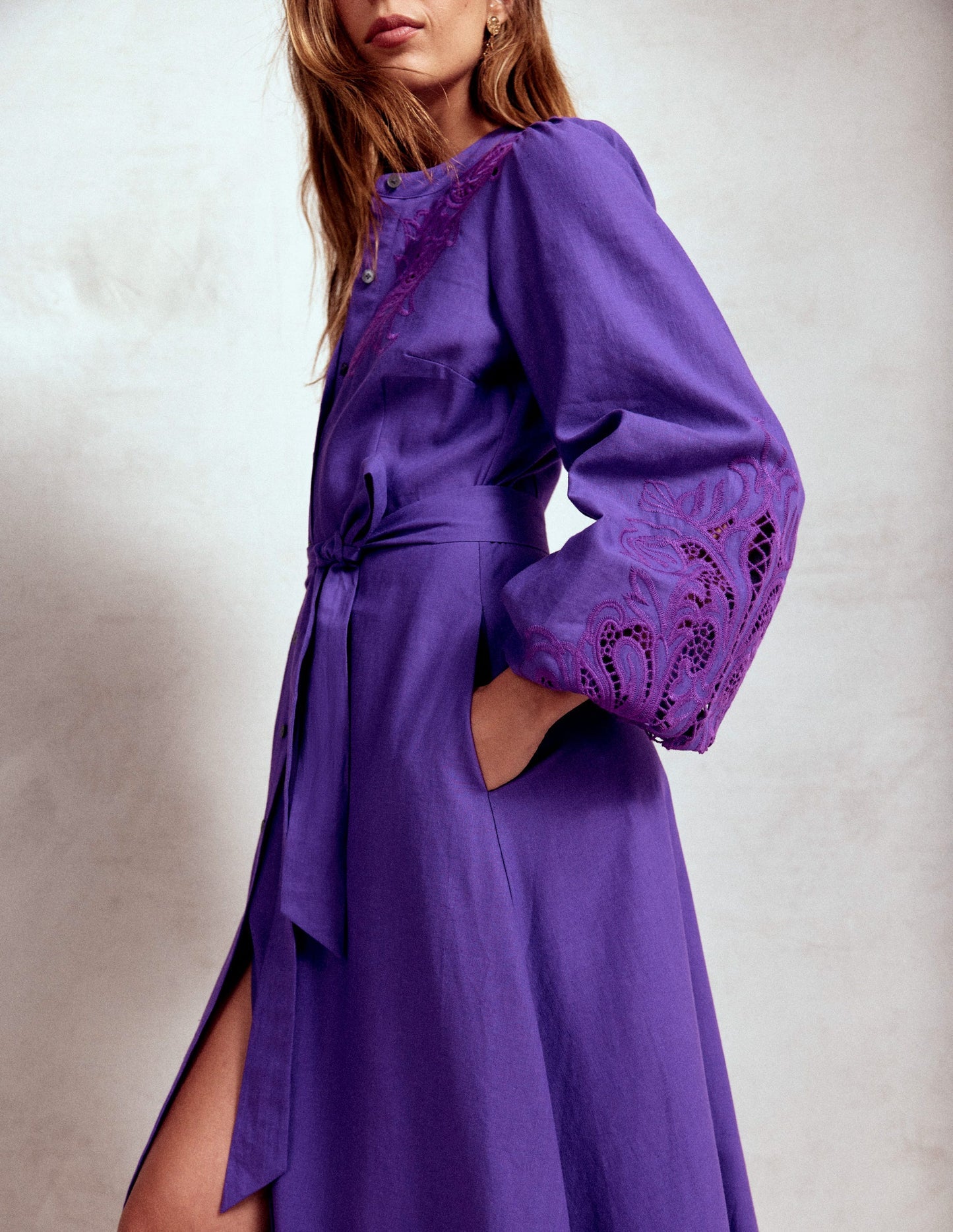 Boden Mae Linen Blend Shirt Dress - Royal Purple