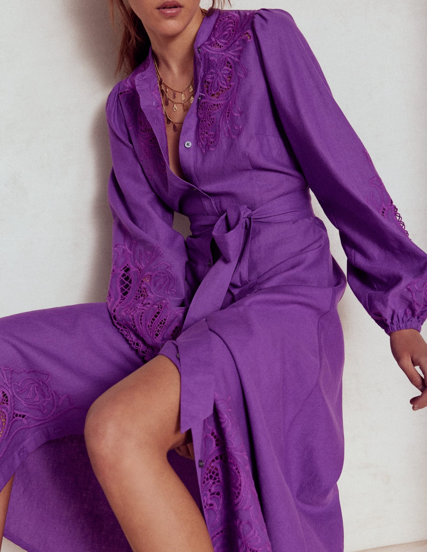 Boden Mae Linen Blend Shirt Dress - Royal Purple