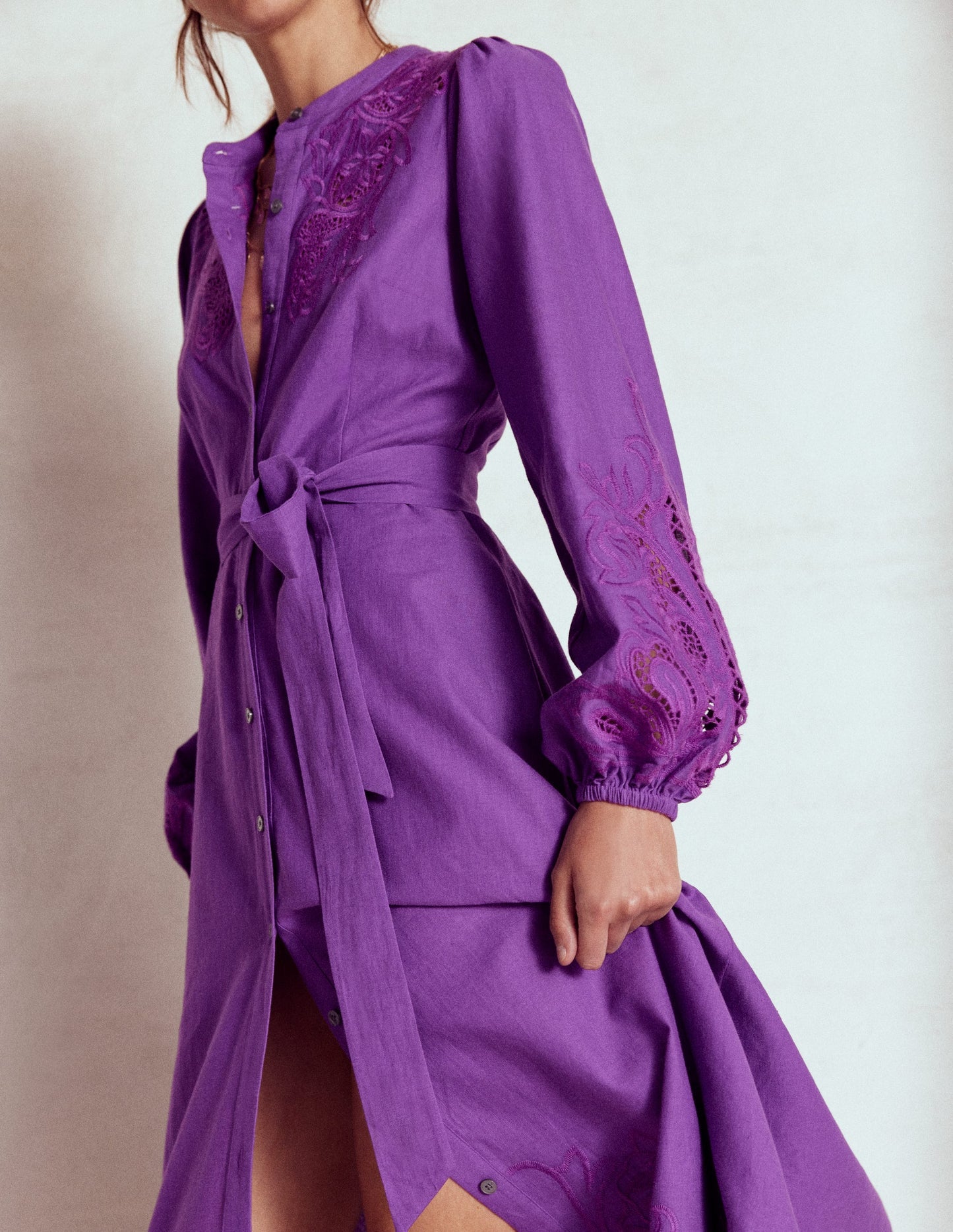 Boden Mae Linen Blend Shirt Dress - Royal Purple