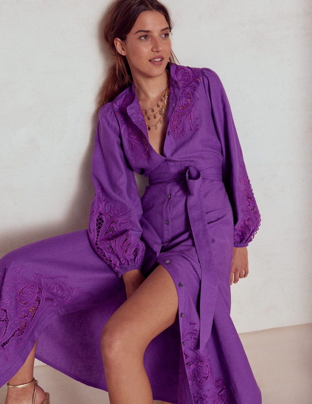 Boden Mae Linen Blend Shirt Dress - Royal Purple