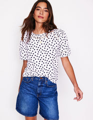 Boden Mila Trim Detail Top - Ivory, French Navy Dot