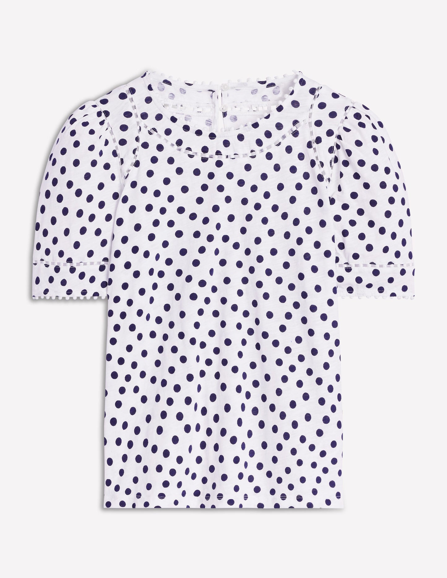 Boden Mila Trim Detail Top - Ivory, French Navy Dot
