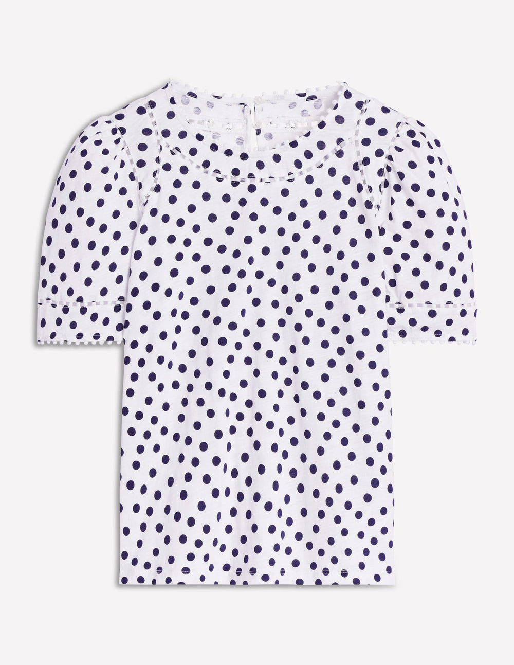 Boden Mila Trim Detail Top - Ivory, French Navy Dot