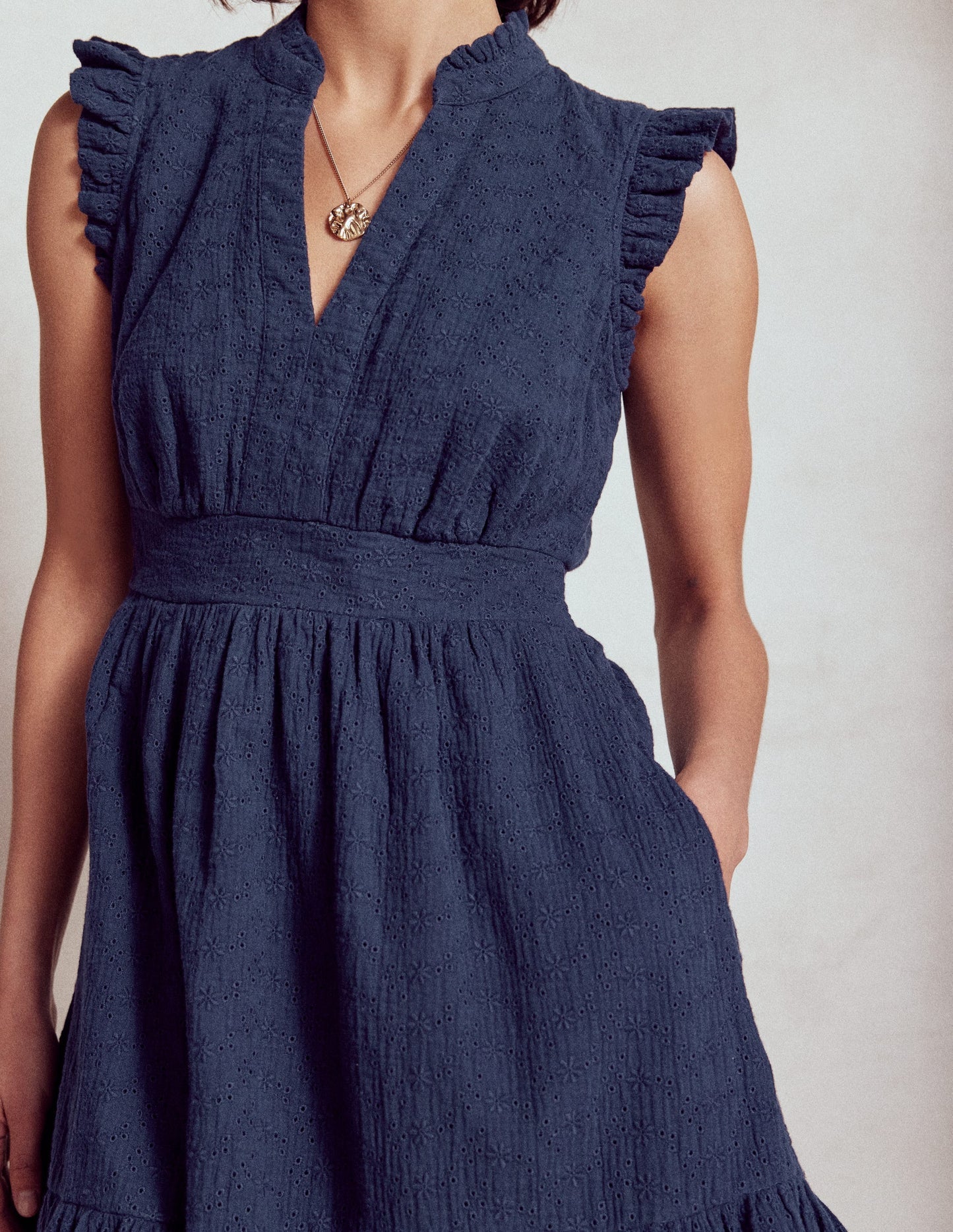Boden Wren Double Cloth Short Dress - Navy