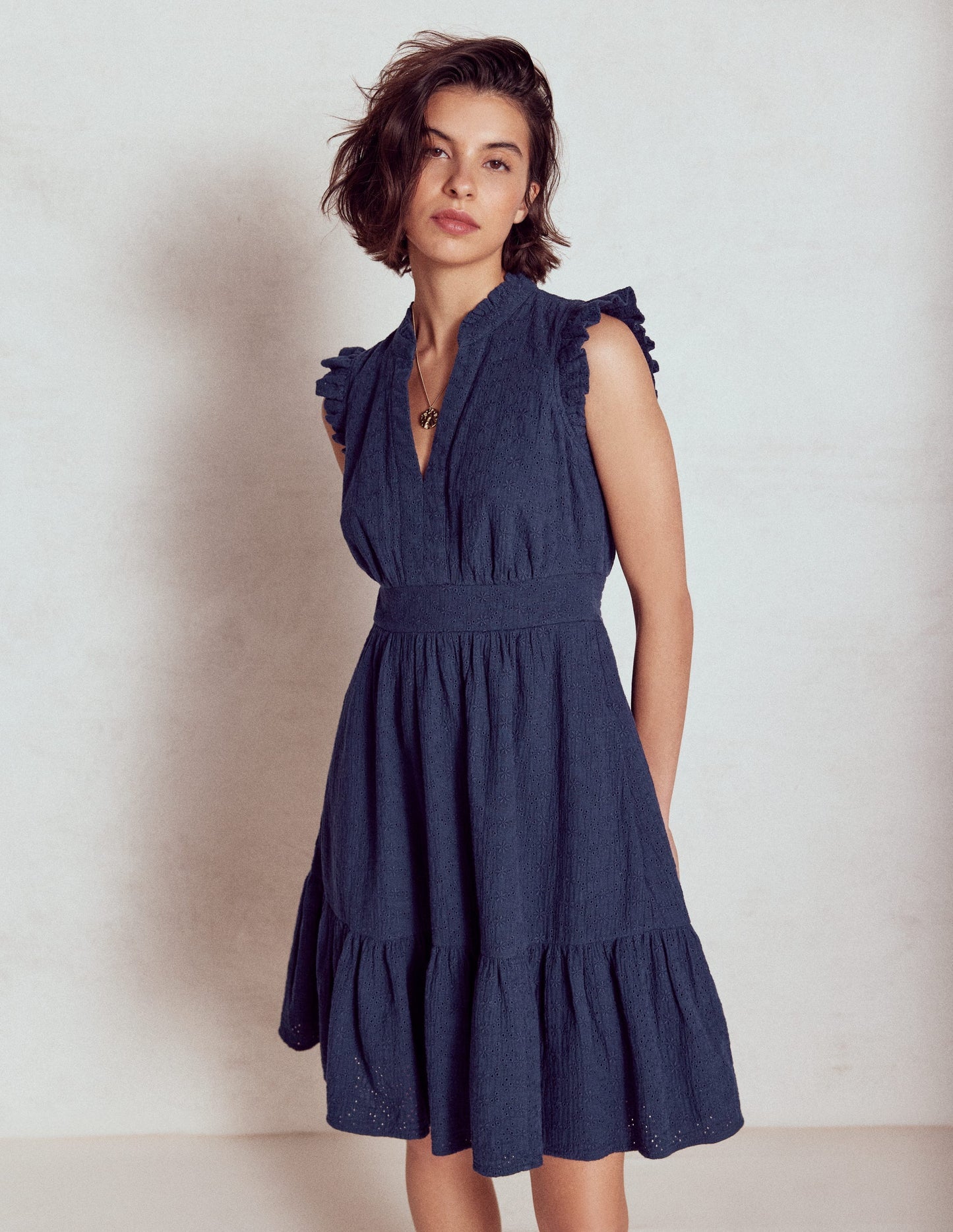 Boden Wren Double Cloth Short Dress - Navy