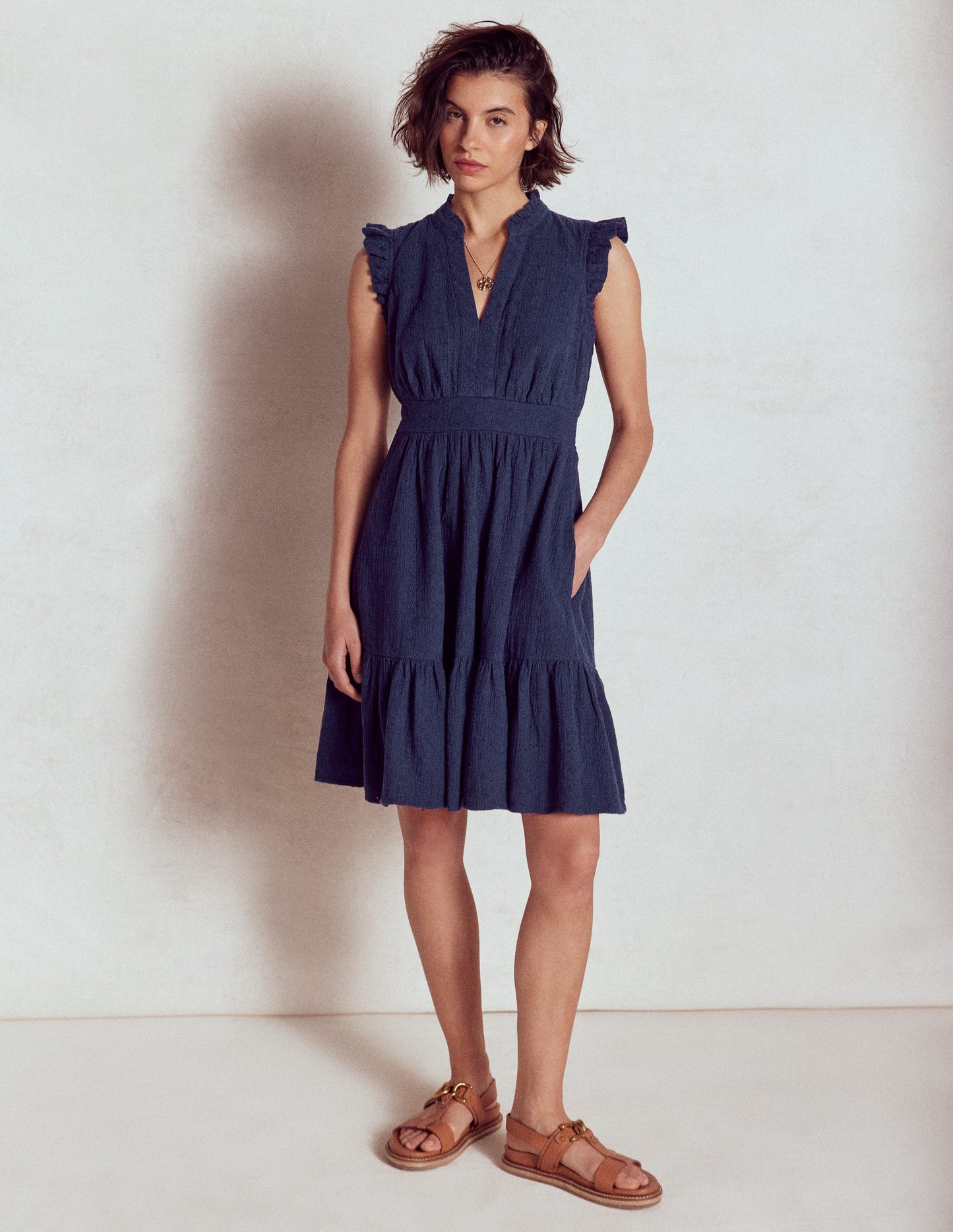 Boden Wren Double Cloth Short Dress - Navy