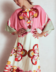 Boden Flute Sleeve Midi Dress - Pink Rose, Ornate Reflection