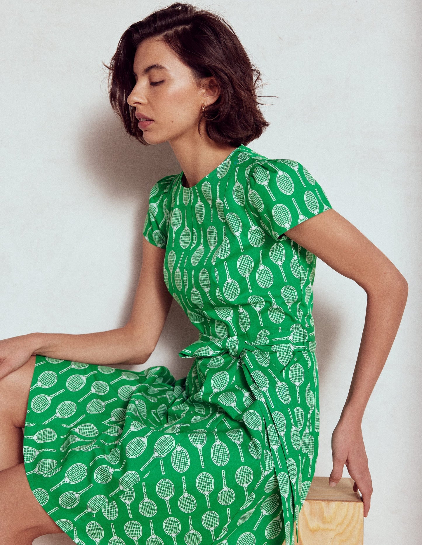Boden Imo Cotton Short Dress - Rich Emerald, Tennis