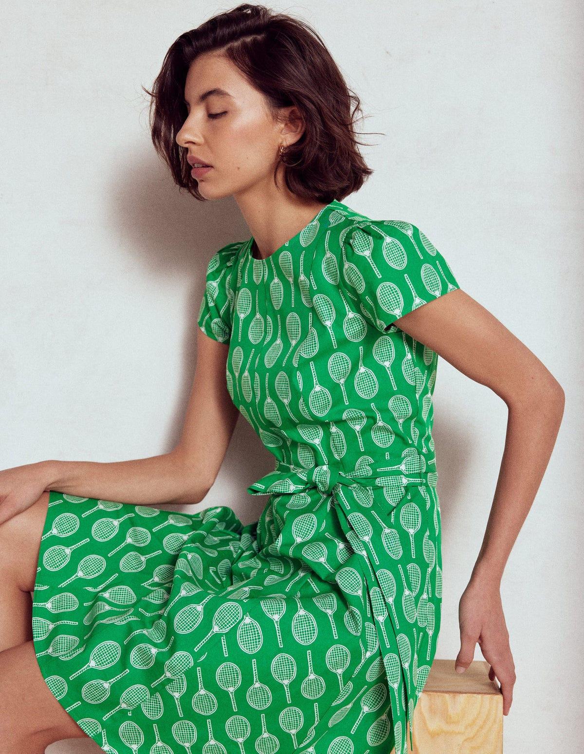 Boden Imo Cotton Short Dress - Rich Emerald, Tennis