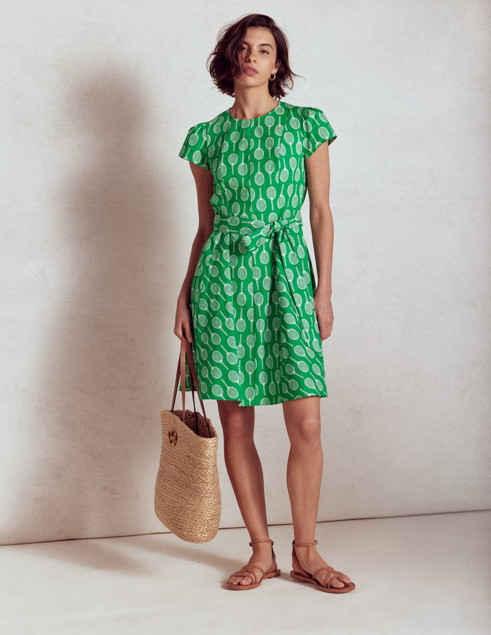 Boden Imo Cotton Short Dress - Rich Emerald, Tennis