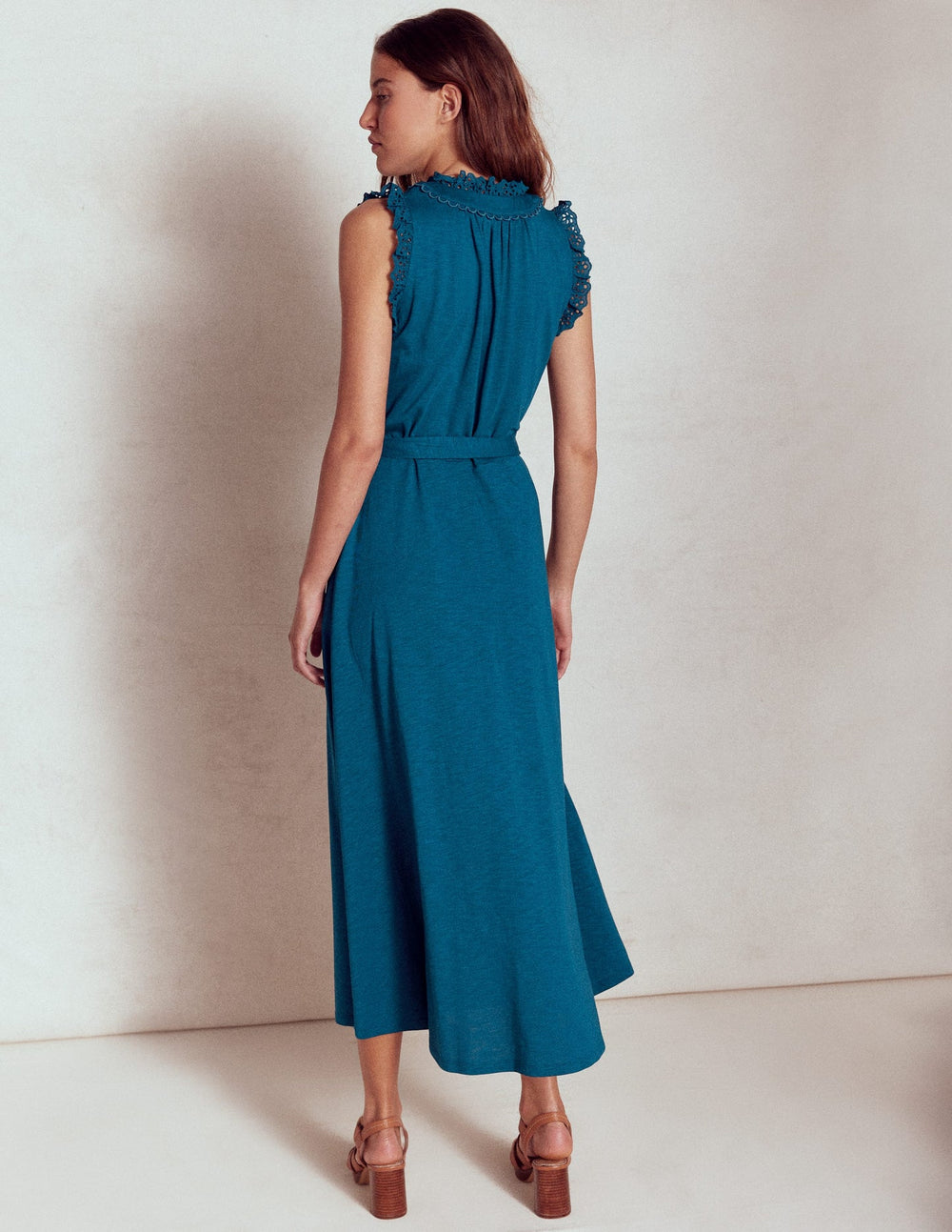 Boden Aria Broderie Trim Midi Dress - Harbour Blue