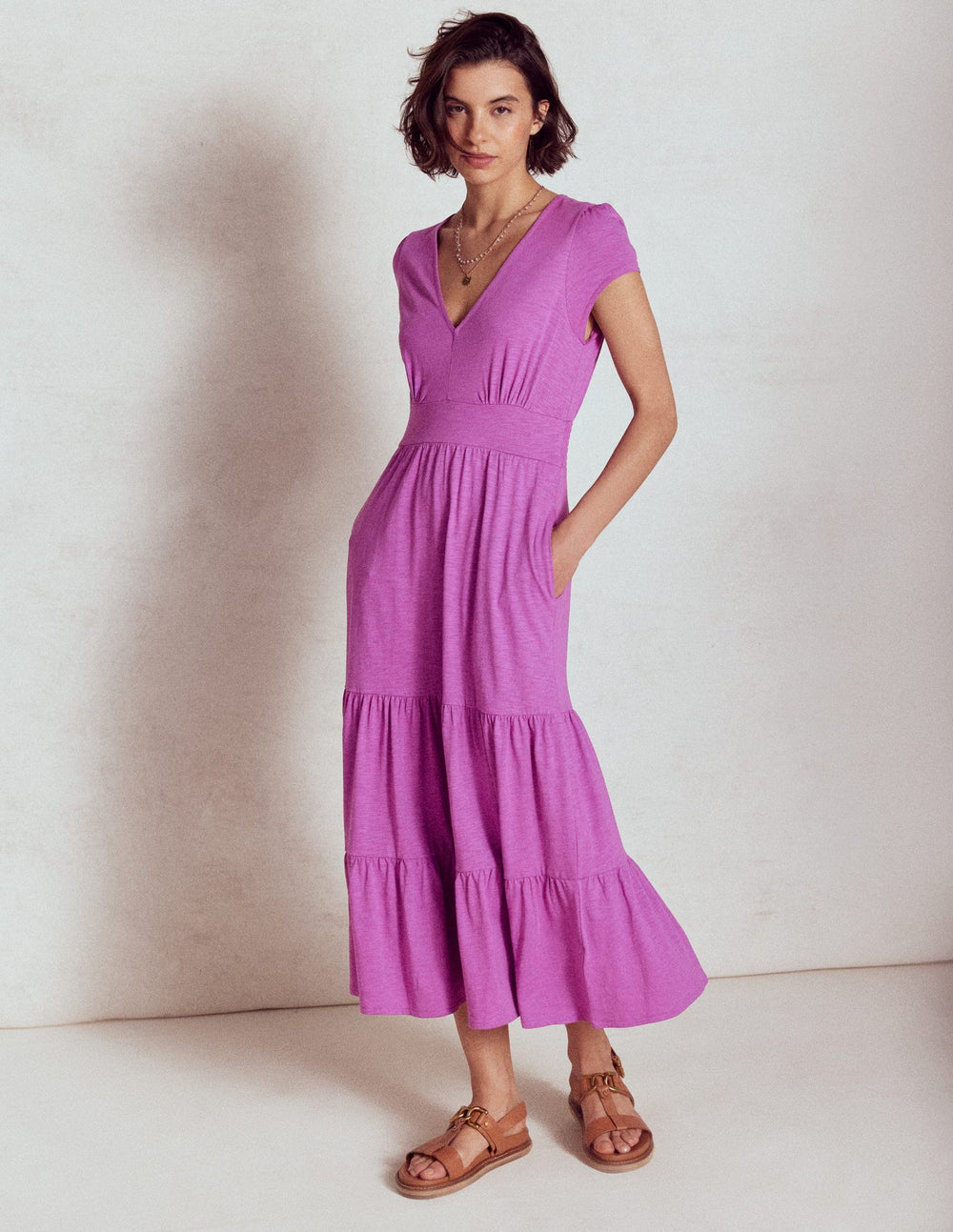 Boden Eloise Tiered Jersey Dress - Foxglove Purple