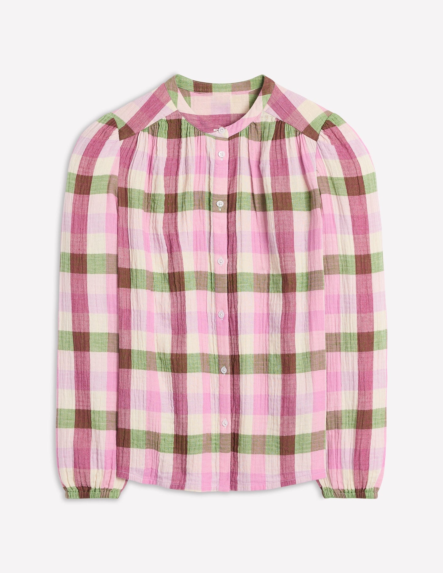 Boden Gingham Double Cloth Top - Pink and Green Gingham
