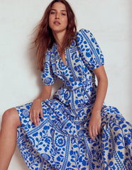 Boden Christabel Cotton Midi Dress - Gallery Blue, Walled Garden