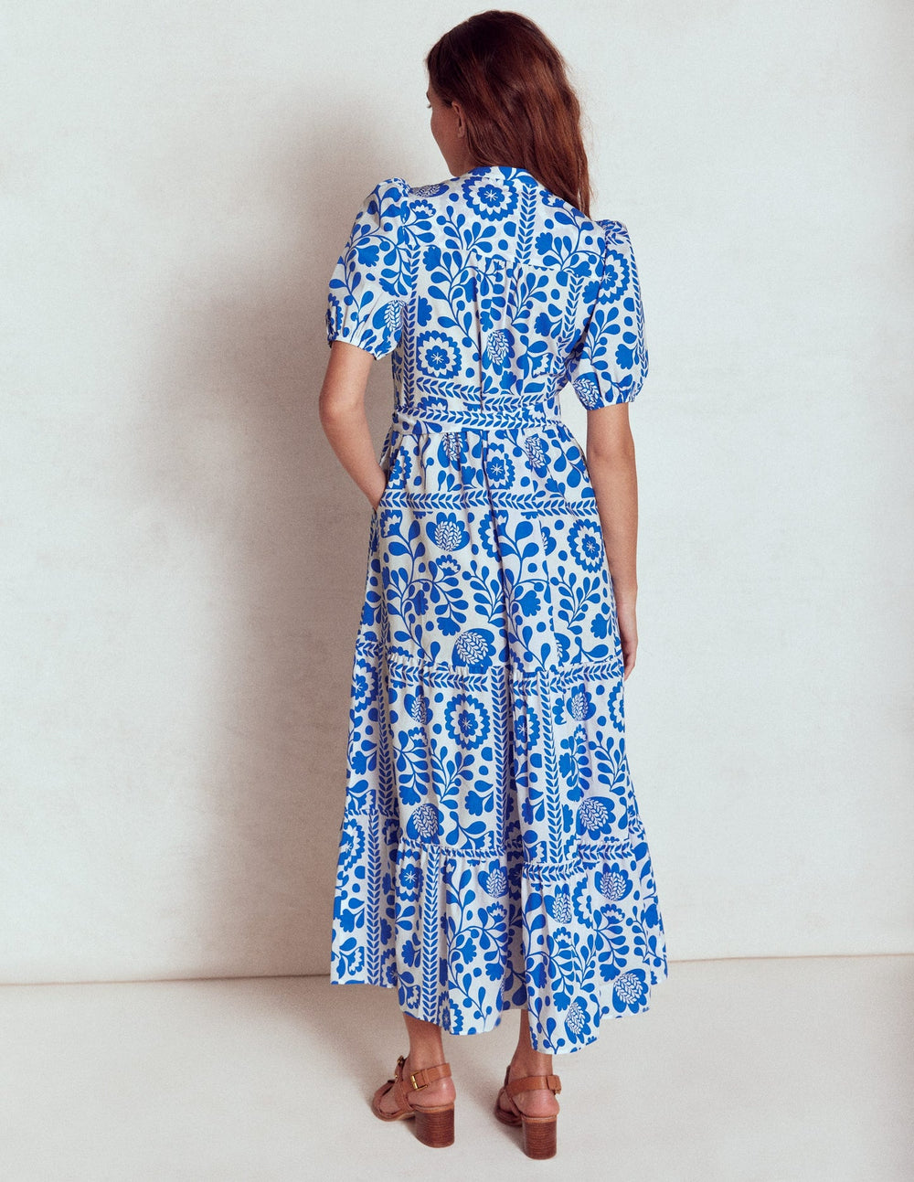 Boden Christabel Cotton Midi Dress - Gallery Blue, Walled Garden