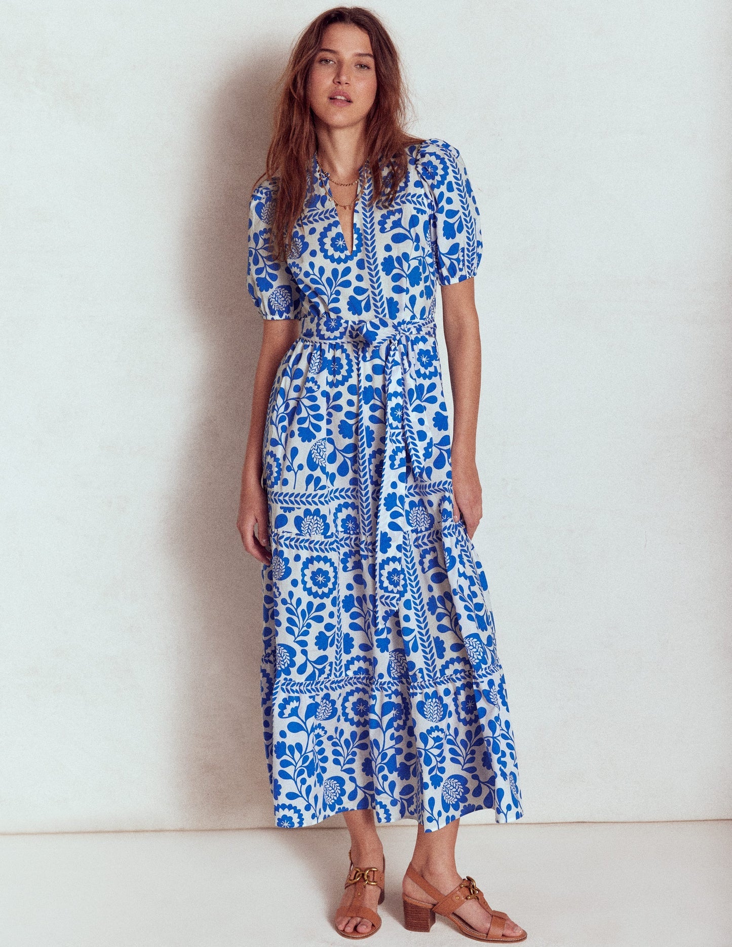Boden Christabel Cotton Midi Dress - Gallery Blue, Walled Garden