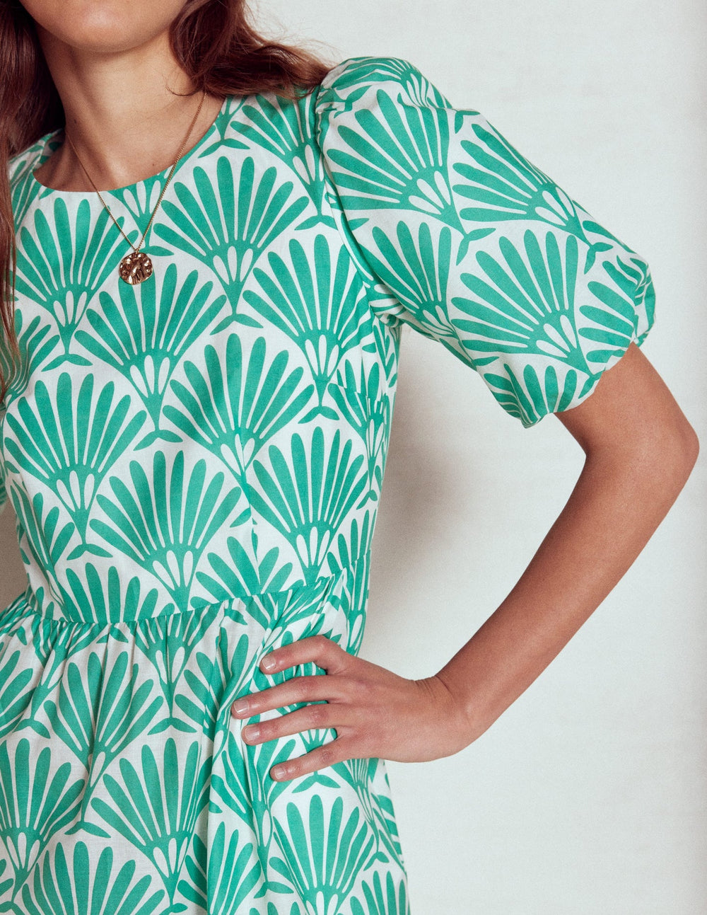 Boden Tiered Poplin Maxi Dress - Aquamarine Blue, Deco Palm