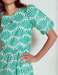 Boden Tiered Poplin Maxi Dress - Aquamarine Blue, Deco Palm