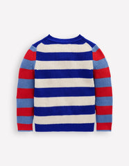 Boden Everyday Cotton Sweater - Bright Blue/Ecru Marl Stripe
