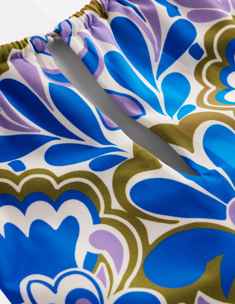 Boden String High Neck Swimsuit - Kingfisher Blue, Freesia Stamp
