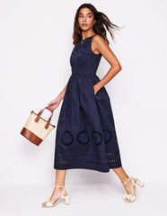 Boden Lauren Broderie Midi Dress - Navy