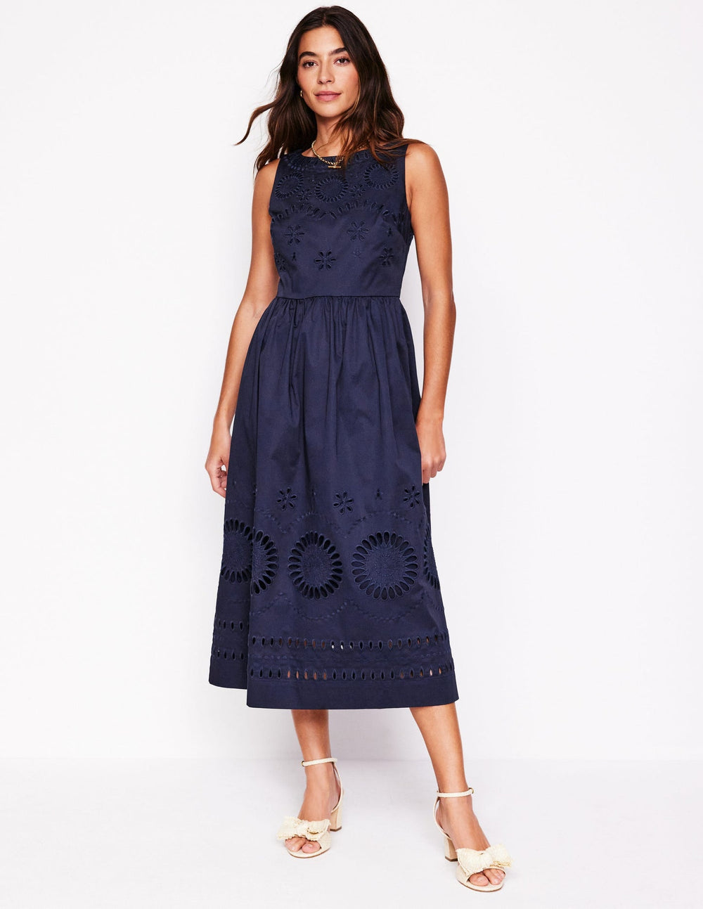 Boden Lauren Broderie Midi Dress - Navy