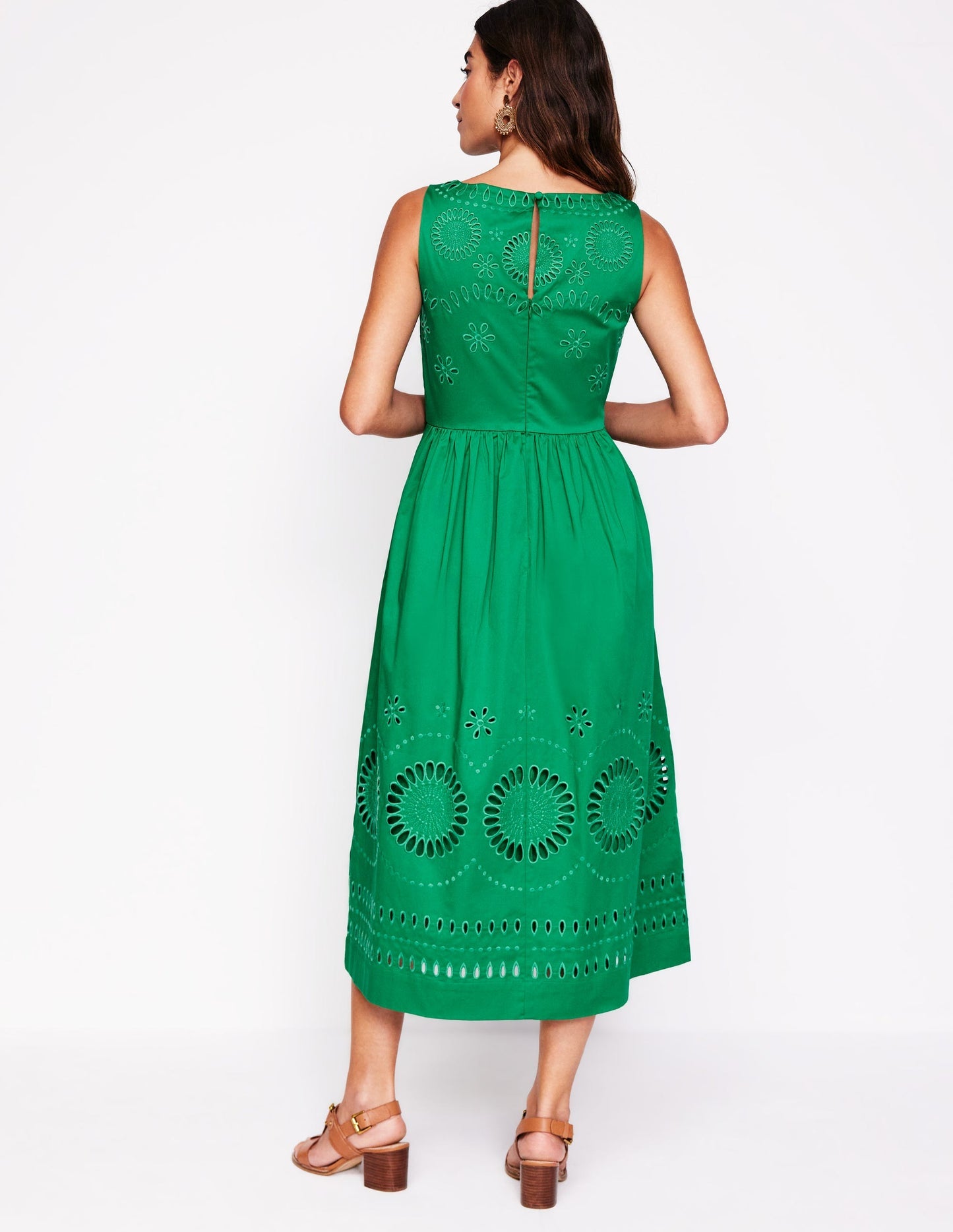 Boden Lauren Broderie Midi Dress - Rich Emerald, Broderie