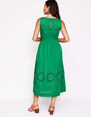 Boden Lauren Broderie Midi Dress - Rich Emerald, Broderie