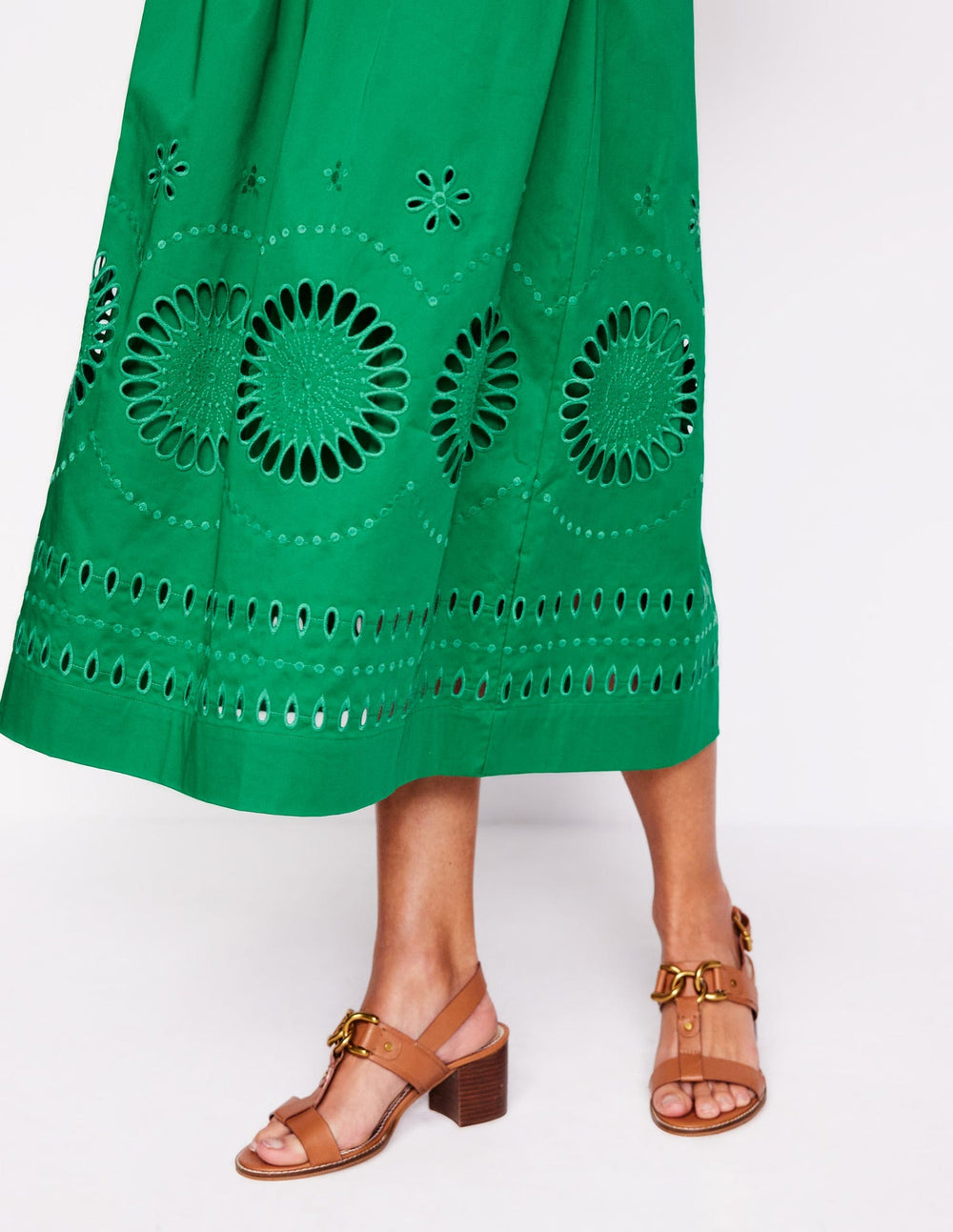 Boden Lauren Broderie Midi Dress - Rich Emerald, Broderie