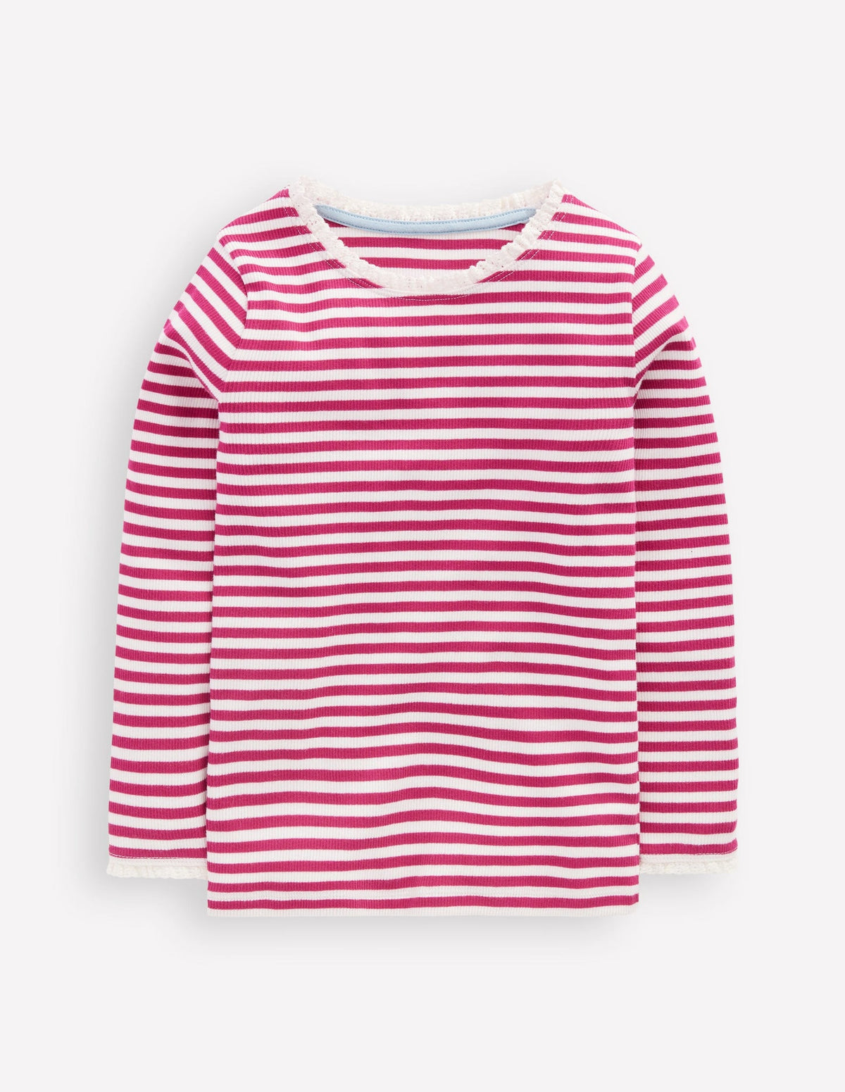 Boden Ribbed Long Sleeve T-shirt - Cherry Jam/Soft Ivory Stripe
