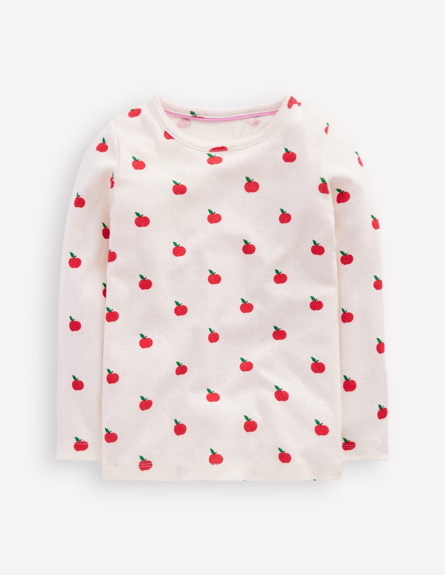 Boden Long Sleeve Pointelle Top - Soft Ivory Little Apples