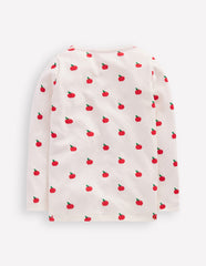 Boden Long Sleeve Pointelle Top - Soft Ivory Little Apples
