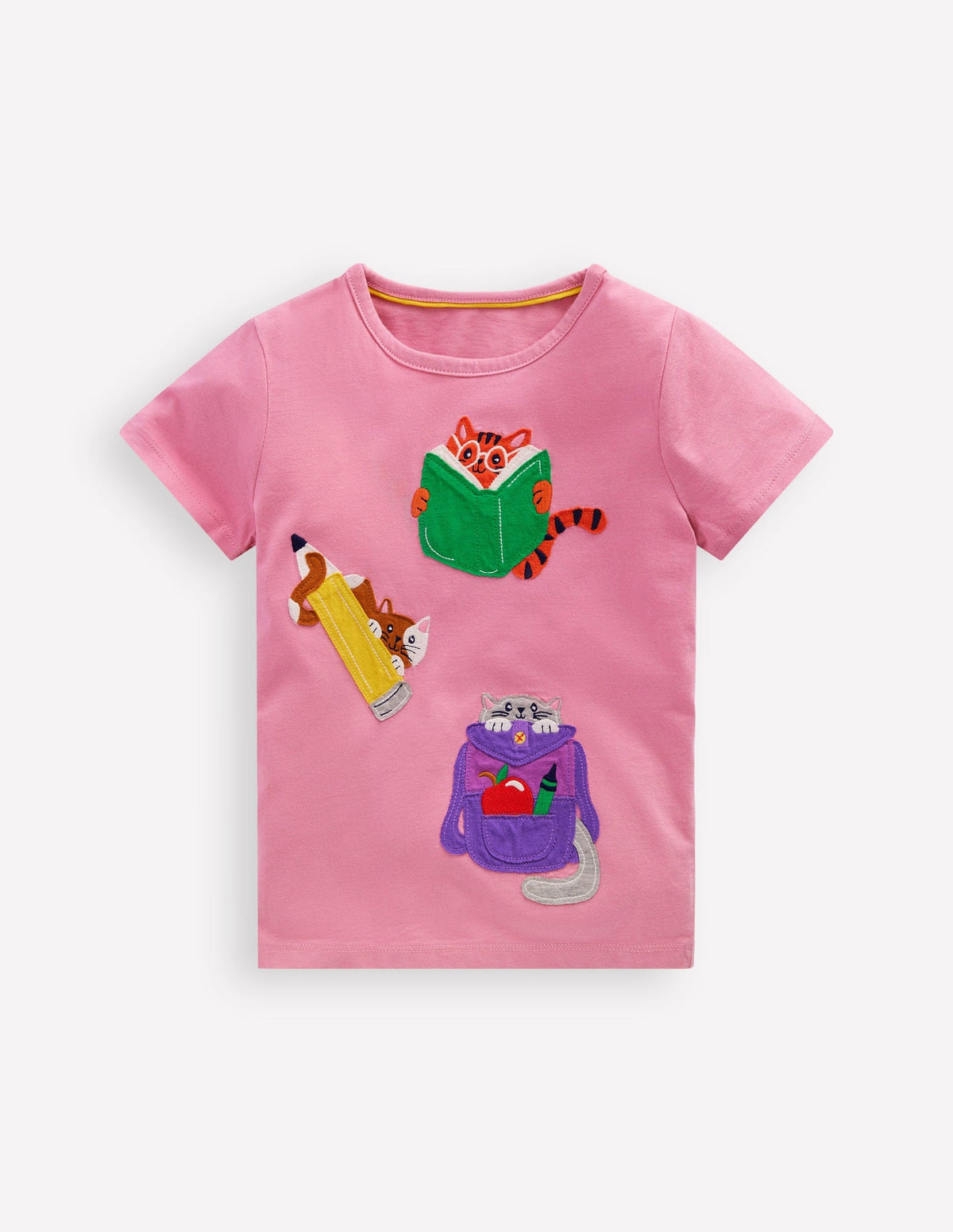 Boden Short Sleeve Appliqué T-shirt - Formica Pink Stationary Pets
