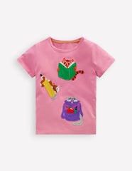 Boden Short Sleeve Appliqué T-shirt - Formica Pink Stationary Pets