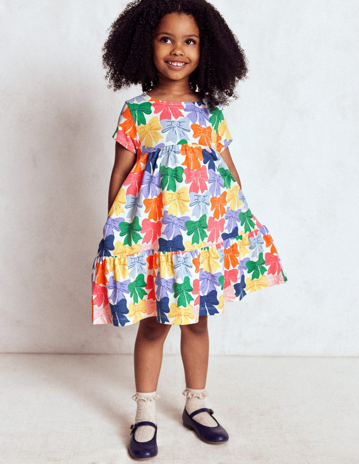 Boden Ariel Twirly Jersey Dress - Multi Rainbow Bows