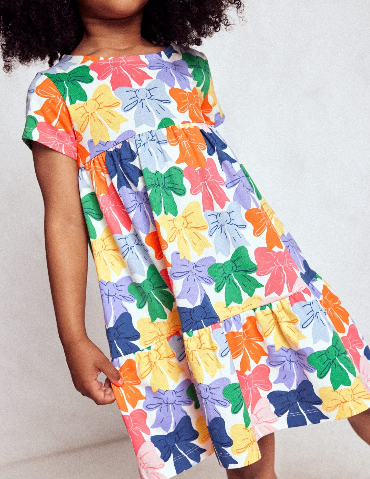 Boden Ariel Twirly Jersey Dress - Multi Rainbow Bows