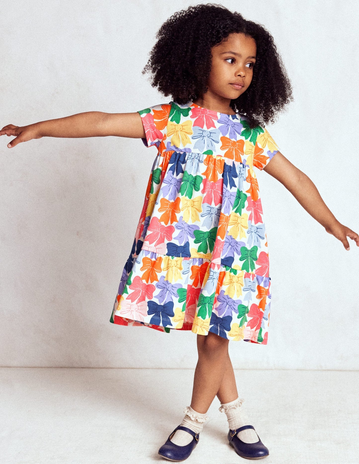 Boden Ariel Twirly Jersey Dress - Multi Rainbow Bows