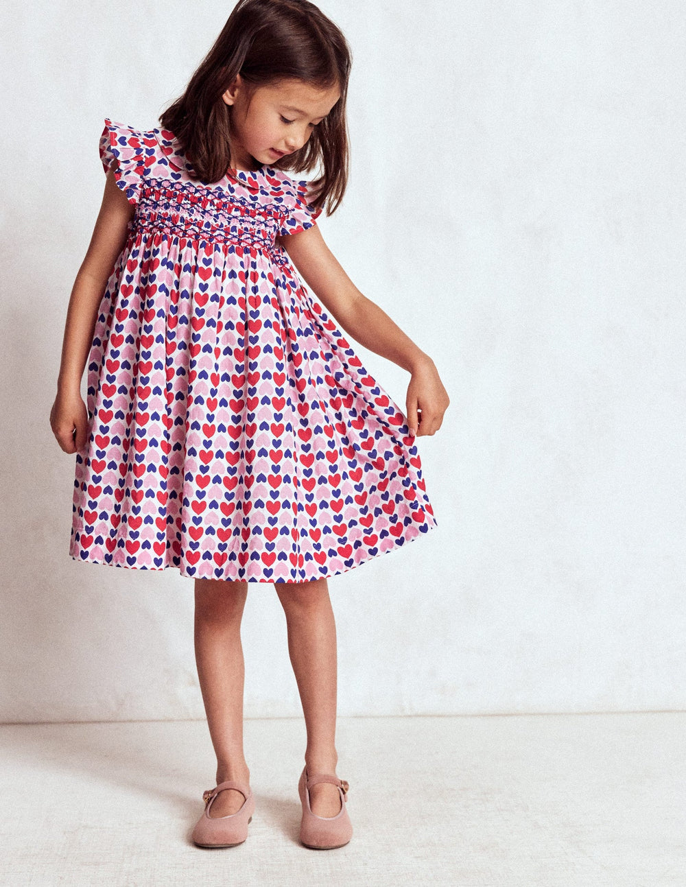 Boden Adeline Smocked Dress - Poppy Red Geo Heart