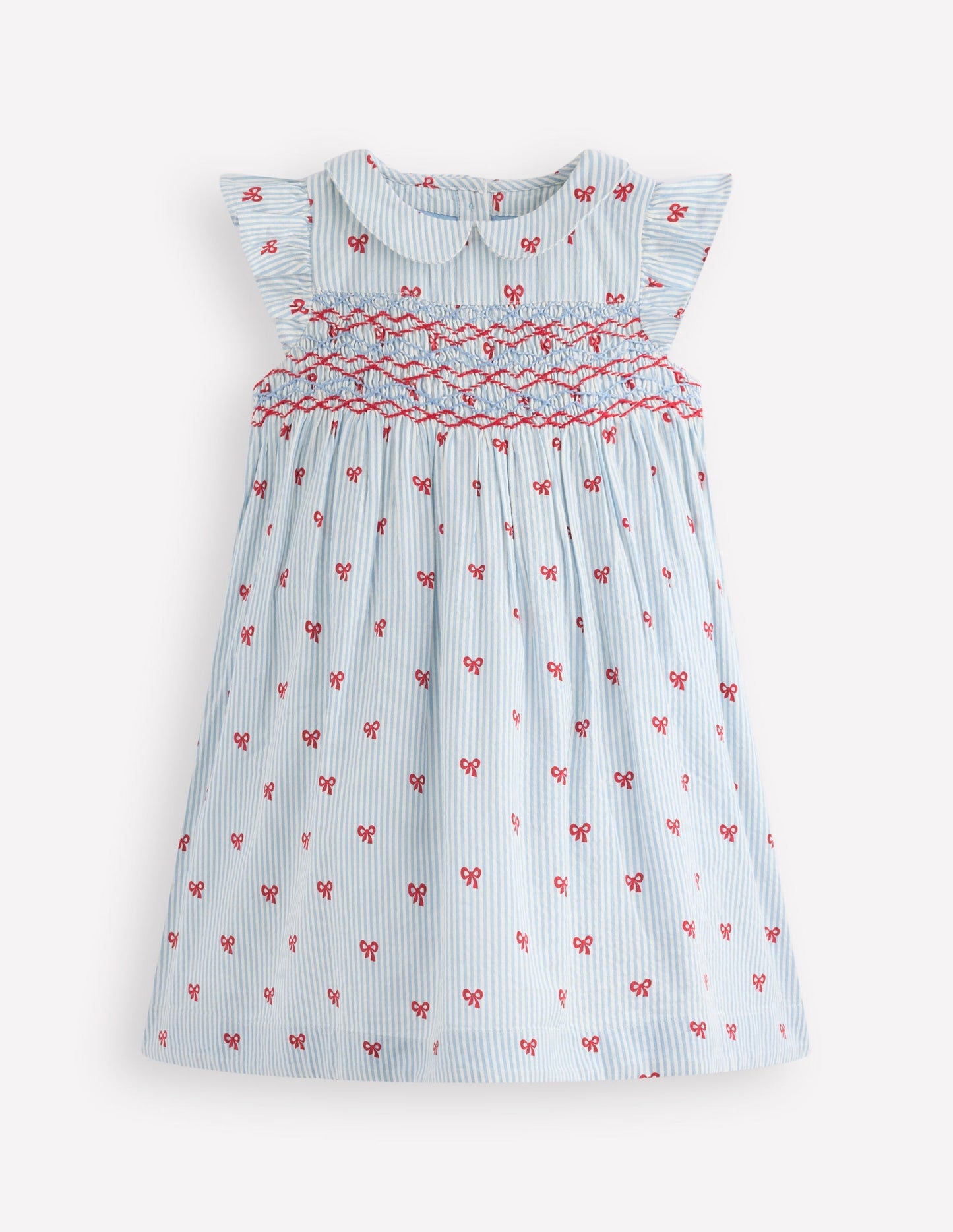 Boden Adeline Smocked Dress - Glacier Blue Spaced Tiny Bows