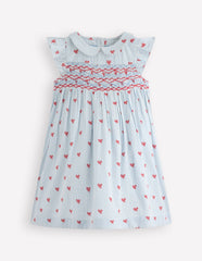 Boden Adeline Smocked Dress - Glacier Blue Spaced Tiny Bows