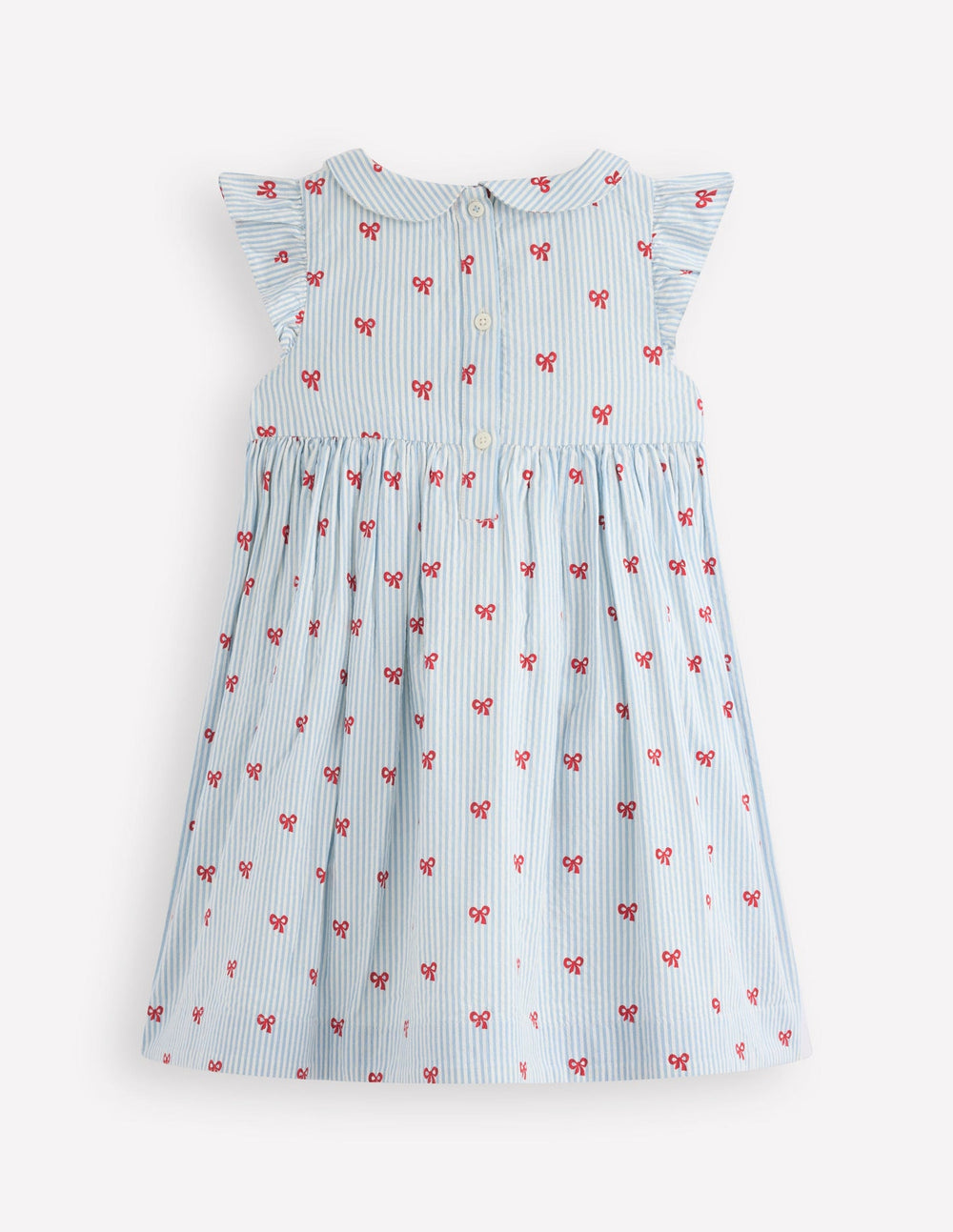 Boden Adeline Smocked Dress - Glacier Blue Spaced Tiny Bows