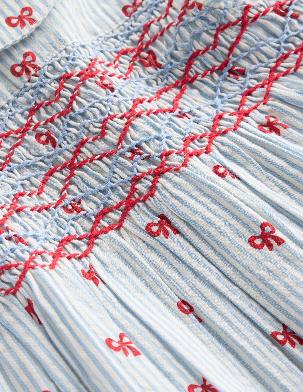 Boden Adeline Smocked Dress - Glacier Blue Spaced Tiny Bows