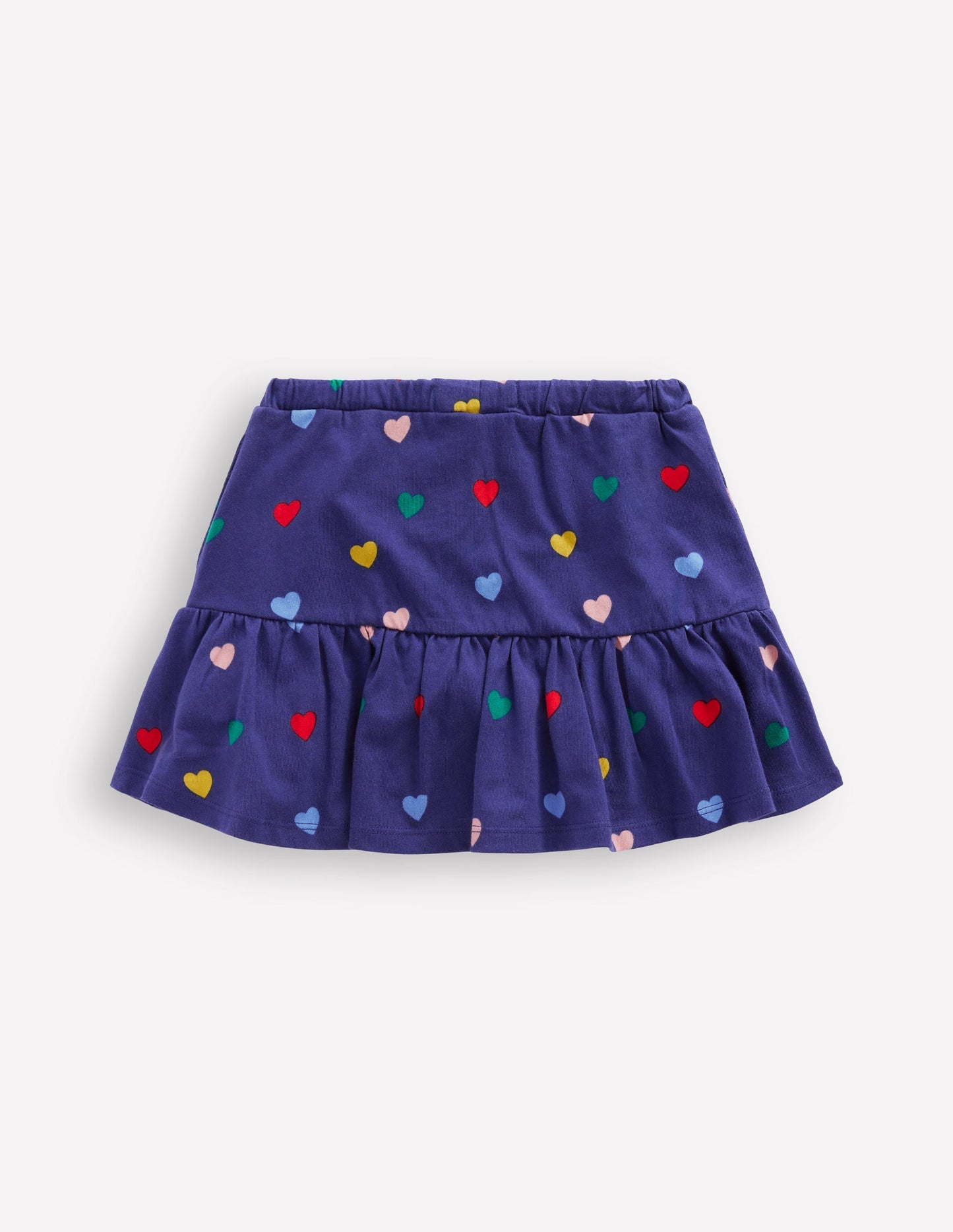 Boden Tiered Jersey Skort - Starboard Blue Multi Hearts