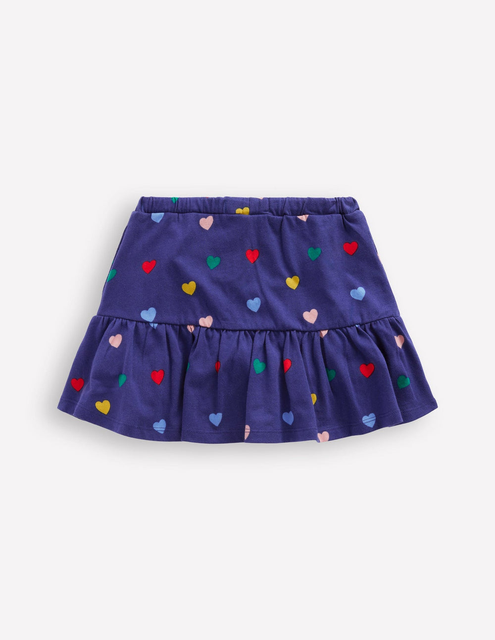 Boden Tiered Jersey Skort - Starboard Blue Multi Hearts