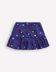 Boden Tiered Jersey Skort - Starboard Blue Multi Hearts