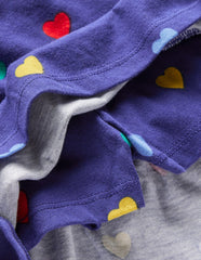 Boden Tiered Jersey Skort - Starboard Blue Multi Hearts