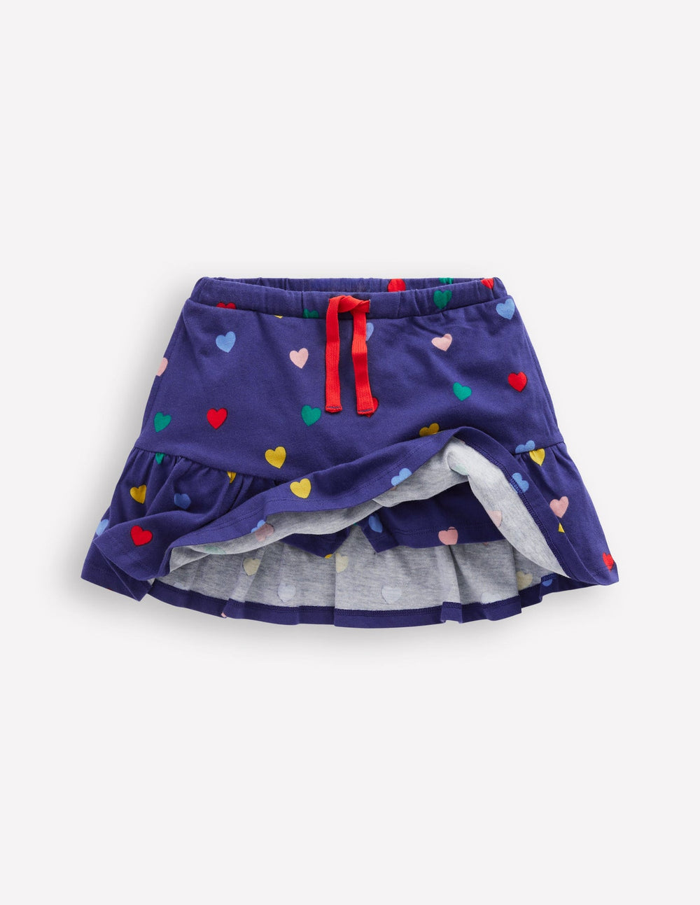 Boden Tiered Jersey Skort - Starboard Blue Multi Hearts