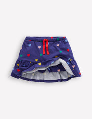 Boden Tiered Jersey Skort - Starboard Blue Multi Hearts
