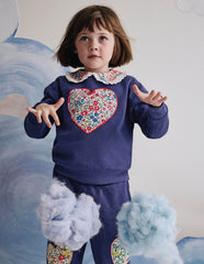 Boden Bobbie Appliqué Sweatshirt - Starboard Blue Hearts
