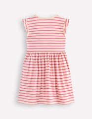 Boden Flutter Sleeve Appliqué Dress - Pink Stripe Cakes